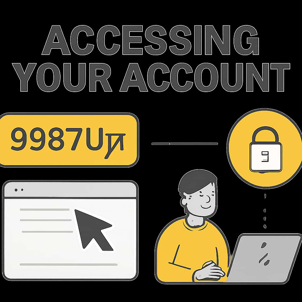 An educational diagram illustrating the steps for accessing a 9987Up account.